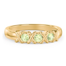 Hugs & Kisses XOXO Ring with 2-5 Stones in 10K Solid Yellow Gold with Peridot
