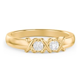 Hugs & Kisses XOXO Ring with 2-5 Stones in 10K Solid Yellow Gold with Diamond