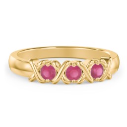 Hugs & Kisses XOXO Ring with 2-5 Stones in 10K Solid Yellow Gold with Ruby