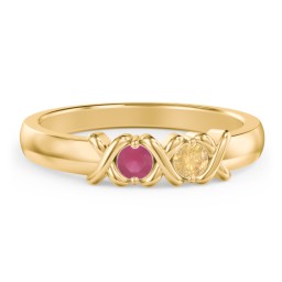 Hugs & Kisses XOXO Ring with 2-5 Stones in 10K Solid Yellow Gold with Ruby and Citrine