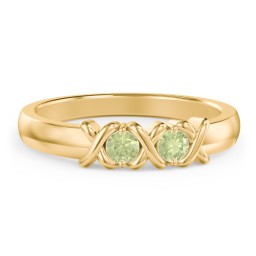 Hugs & Kisses XOXO Ring with 2-5 Stones in 10K Solid Yellow Gold with Peridot