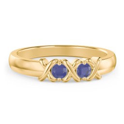 Hugs & Kisses XOXO Ring with 2-5 Stones in 10K Solid Yellow Gold with Blue Sapphire