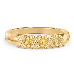 Hugs & Kisses XOXO Ring with 2-5 Stones in 10K Solid Yellow Gold with Citrine