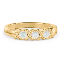 Hugs & Kisses XOXO Ring with 2-5 Stones in 10K Solid Yellow Gold with Opal