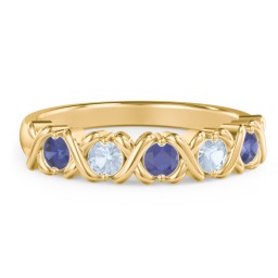 Hugs & Kisses XOXO Ring with 2-5 Stones in 10K Solid Yellow Gold