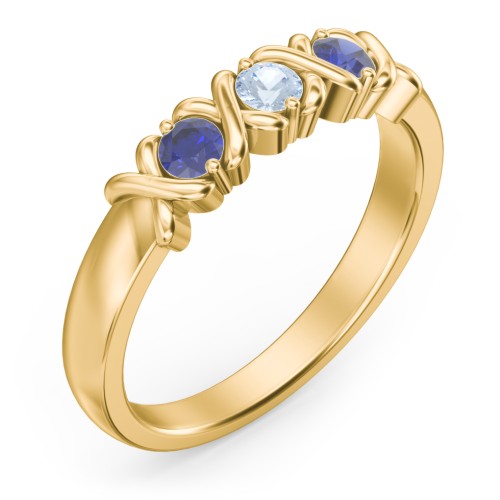 Hugs & Kisses XOXO Ring with 2-5 Stones – 10K Yellow Gold with Blue Sapphire and Aquamarine