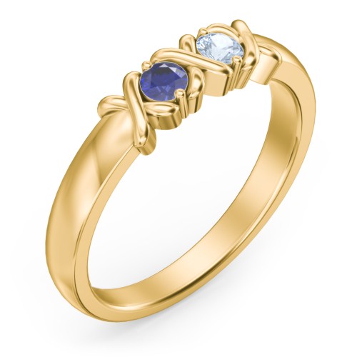 Hugs & Kisses XOXO Ring with 2-5 Stones – 10K Yellow Gold with Blue Sapphire and Aquamarine