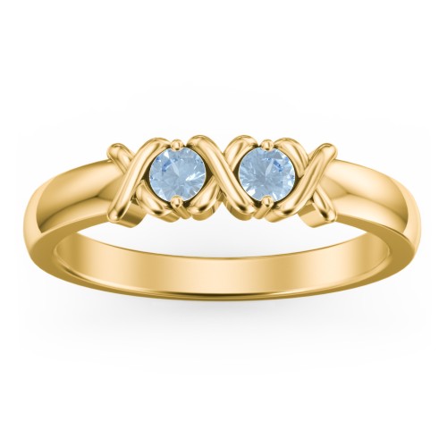 Hugs & Kisses XOXO Ring with 2-5 Stones – 10K Yellow Gold with Blue Topaz