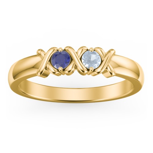 Hugs & Kisses XOXO Ring with 2-5 Stones – 10K Yellow Gold with Blue Sapphire and Aquamarine