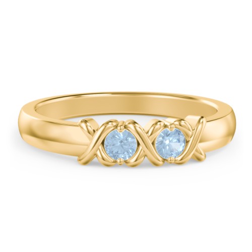 Hugs & Kisses XOXO Ring with 2-5 Stones – 10K Yellow Gold with Blue Topaz