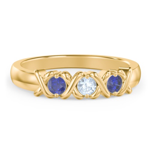 Hugs & Kisses XOXO Ring with 2-5 Stones – 10K Yellow Gold with Blue Sapphire and Aquamarine