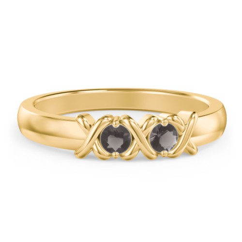 Hugs & Kisses XOXO Ring with 2-5 Stones – 10K Yellow Gold with Smokey Quartz