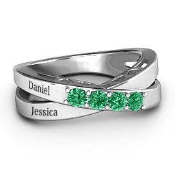 Across My Heart 4-Stone Ring in 925 Sterling Silver with Emerald