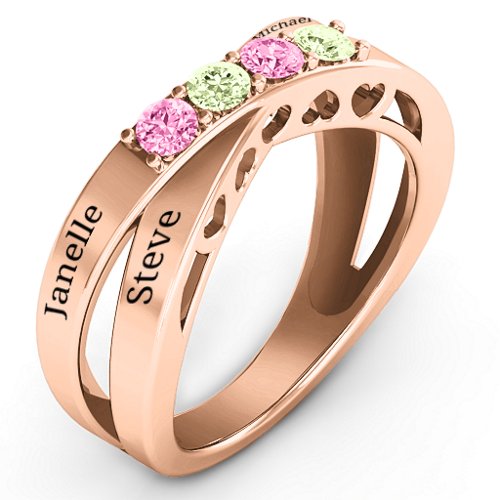 Across My Heart 4-Stone Ring – 10K Rose Gold with Pink Tourmaline and Peridot