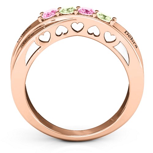 Across My Heart 4-Stone Ring – 10K Rose Gold with Pink Tourmaline and Peridot