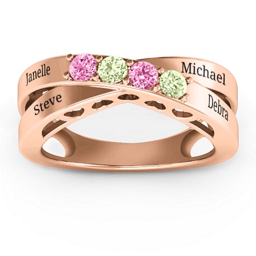 Across My Heart 4-Stone Ring – 10K Rose Gold with Pink Tourmaline and Peridot