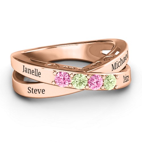 Across My Heart 4-Stone Ring – 10K Rose Gold with Pink Tourmaline and Peridot