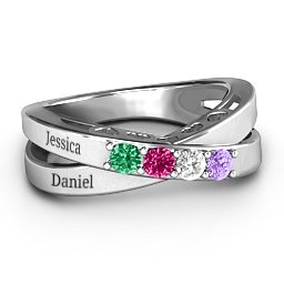 Across My Heart 4-Stone Ring in 925 Sterling Silver with Emerald, Ruby, Cubic Zirconia, and Amethyst