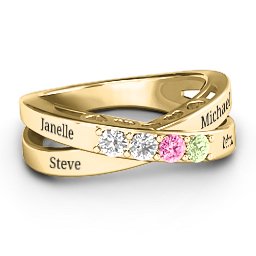 Across My Heart 4-Stone Ring in 10K Solid Yellow Gold with Diamond, Pink Tourmaline, and Peridot