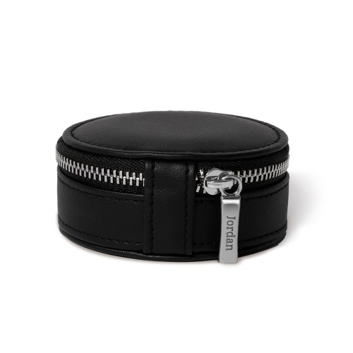 Engravable Round Jewelry Travel Case in Black
