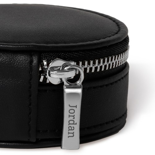 Engravable Round Jewelry Travel Case in Black