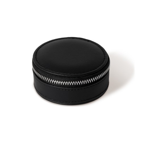Engravable Round Jewelry Travel Case in Black