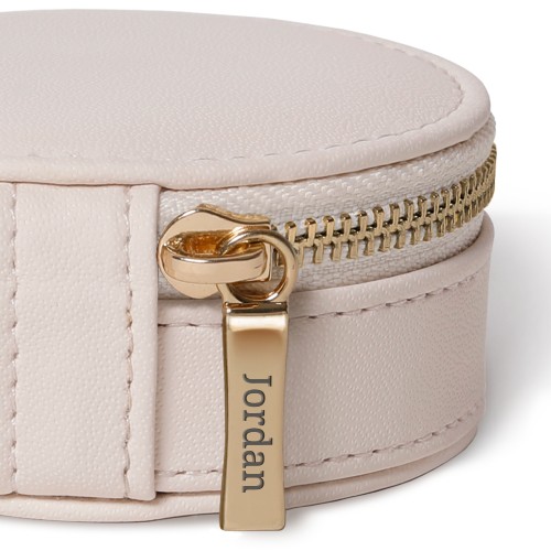 Engravable Round Jewelry Travel Case in Cream