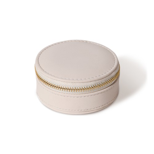 Engravable Round Jewelry Travel Case in Cream