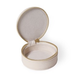 Engravable Round Jewelry Travel Case in Cream in
