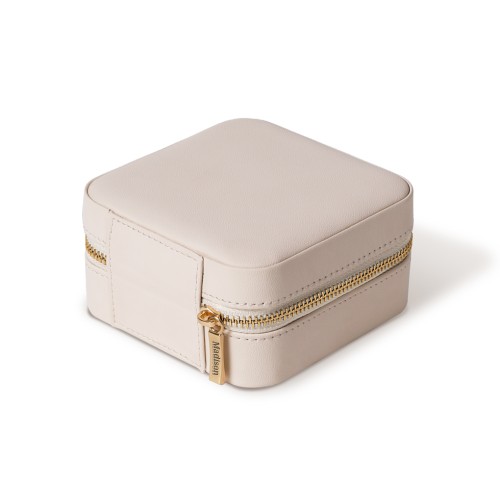 Personalized Square Travel Jewelry Case in Cream