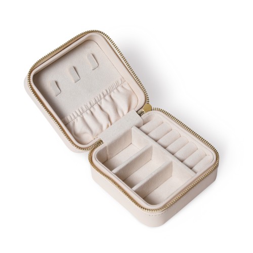 Personalized Square Travel Jewelry Case in Cream