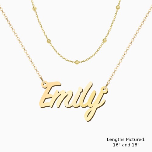 Personalized Name Necklace Layering Set with Ball Station Chain – 10K Yellow Gold