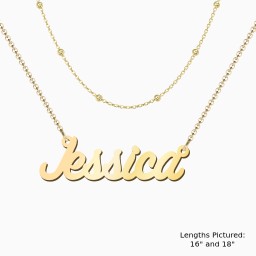 Personalized Name Necklace Layering Set with Ball Station Chain in 18K Gold Plated Silver