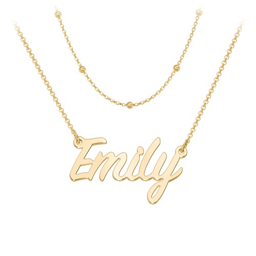 Personalized Name Necklace Layering Set with Ball Station Chain – 18K Gold Plated Silver