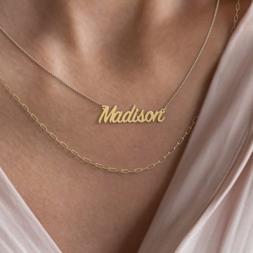 Personalized Name Necklace Layering Set with Paper Clip Chain – 18K Gold Plated Silver