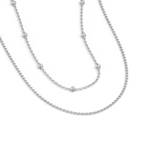 Personalized Necklace Layering Set with Ball Station Chain and Cable Chain