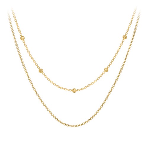 Personalized Necklace Layering Set with Ball Station Chain and Cable Chain – 18K Gold Plated Silver