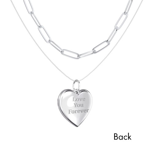 Engravable Heart Locket Necklace Layering Set with Paper Clip Chain – Sterling Silver