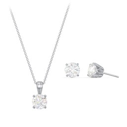 Solitaire Birthstone Necklace and Earrings Set in 925 Sterling Silver with Diamond