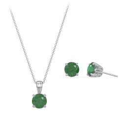 Solitaire Birthstone Necklace and Earrings Set in 925 Sterling Silver with Emerald