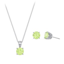 Solitaire Birthstone Necklace and Earrings Set in 925 Sterling Silver with Peridot