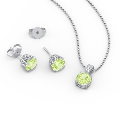 Solitaire Birthstone Necklace and Earrings Set – Sterling Silver with Peridot