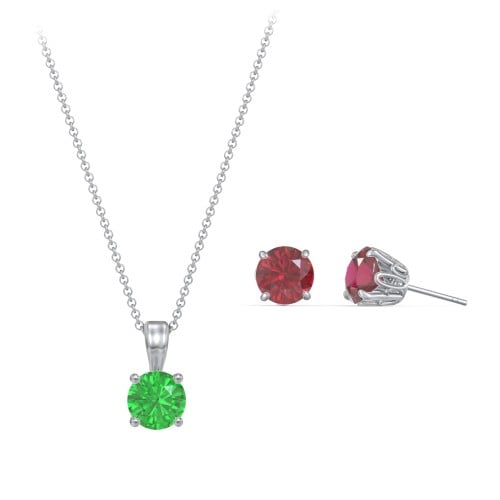 Solitaire Birthstone Necklace and Earrings Set