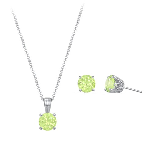 Solitaire Birthstone Necklace and Earrings Set – Sterling Silver with Peridot
