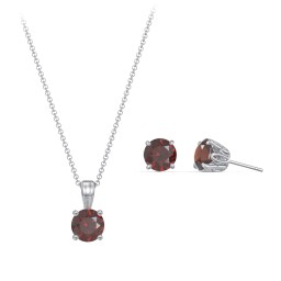 Solitaire Birthstone Necklace and Earrings Set in 925 Sterling Silver with Garnet