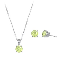 Solitaire Birthstone Necklace and Earrings Set in 925 Sterling Silver with Peridot