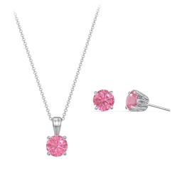 Solitaire Birthstone Necklace and Earrings Set in 925 Sterling Silver with Pink Tourmaline