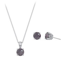 Solitaire Birthstone Necklace and Earrings Set in 925 Sterling Silver with Alexandrite