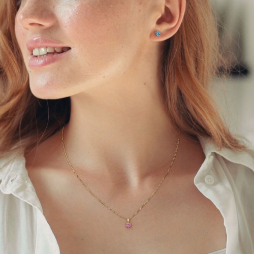 Solitaire Birthstone Necklace and Earrings Set – Sterling Silver with Blue Sapphire and Blue Topaz