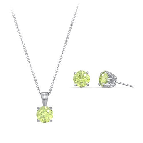 Solitaire Birthstone Necklace and Earrings Set – Sterling Silver with Peridot